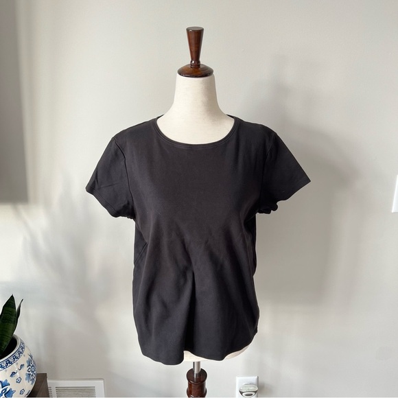 Eileen Fisher 100% Cotton Thick Basic Black Crew Neck Tee Shirt - Picture 4 of 7